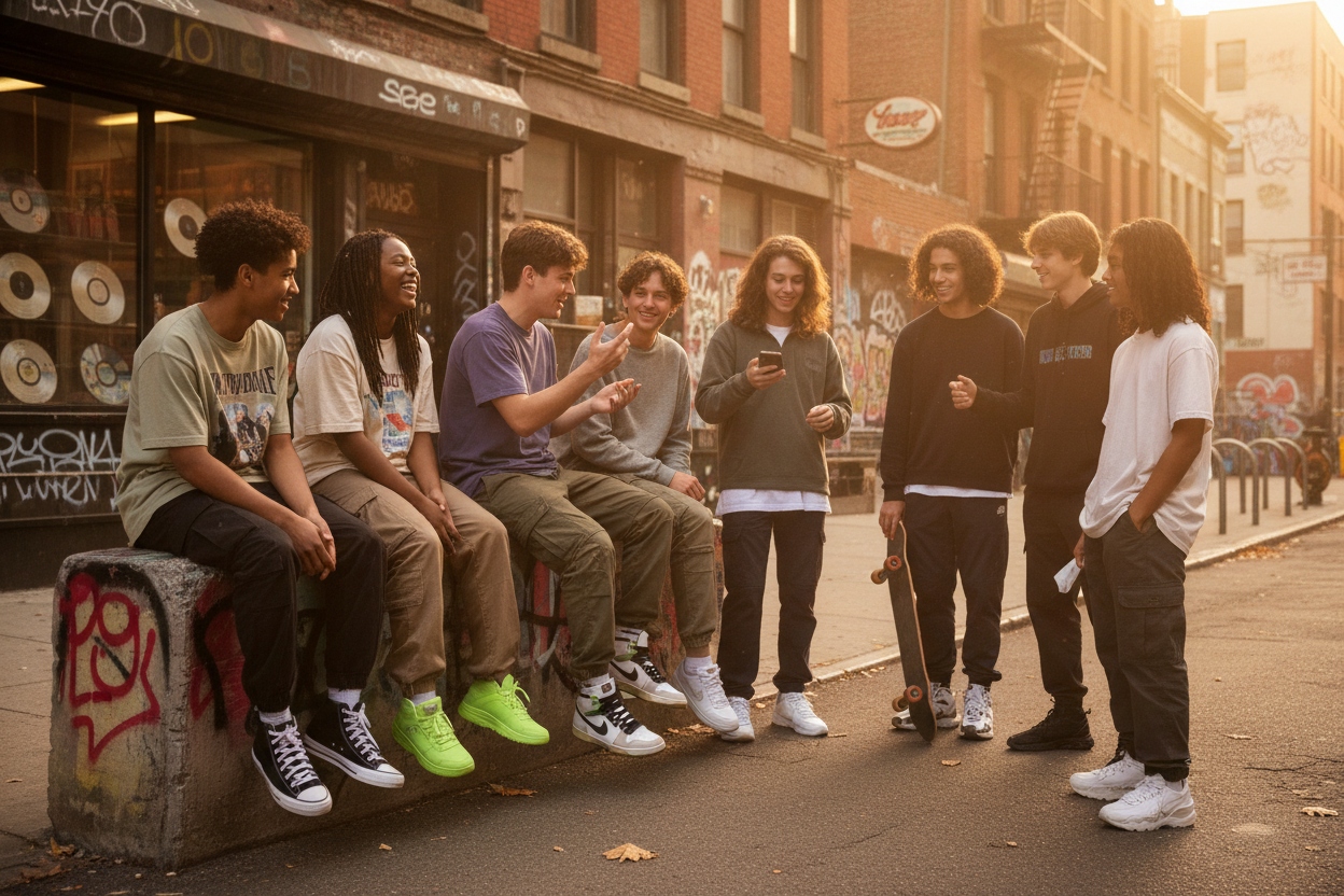 not this simple i want a group of teenagers in the street 